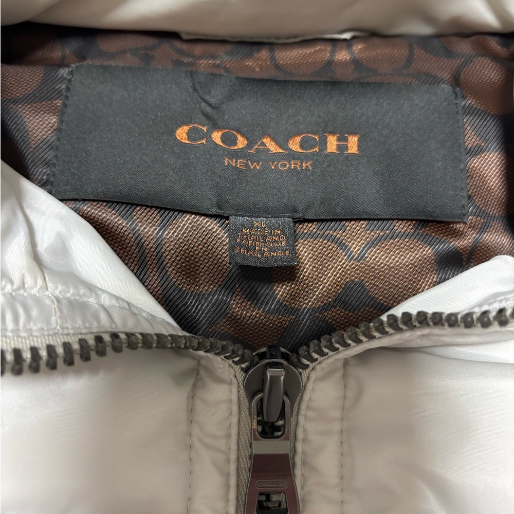 Coach Light Gray Puffer Vest With Brown Lining - image 3